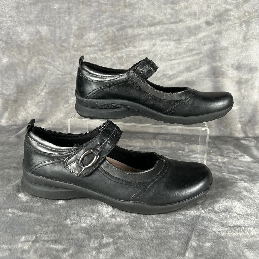 Earth Angelica Black Leather Mary Jane Comfort Flats Shoes Womens 8.5B